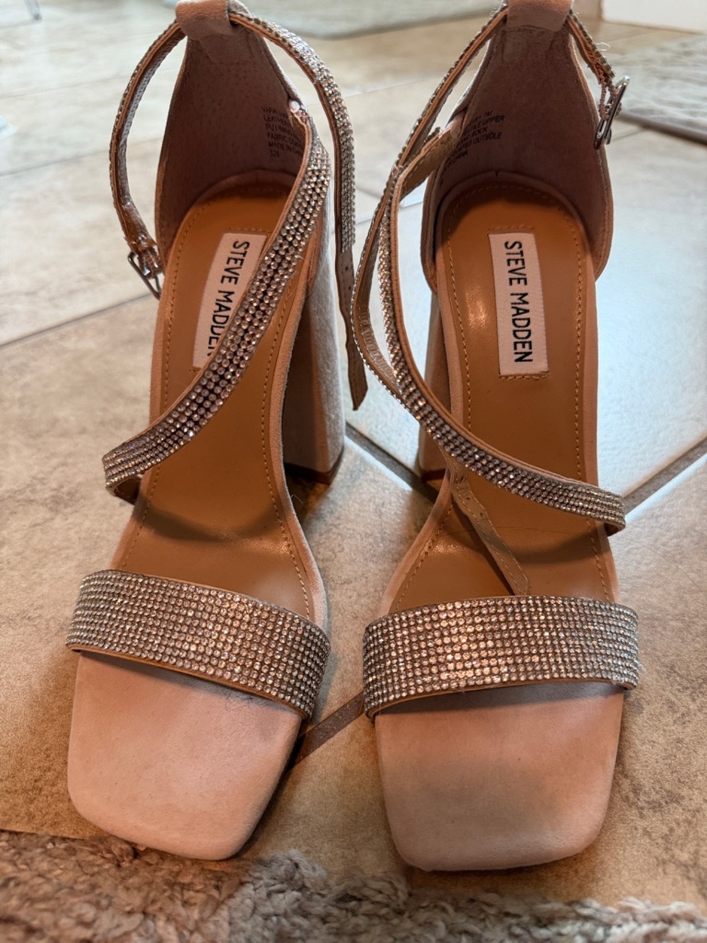 Steve Madden Rhinestone Strappy Block Heel Sandals